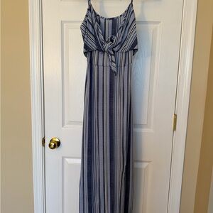 Planet Gold Navy and White Striped Maxi Dress